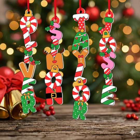 Custom Disney Alphabet Kids Name Ornament, Family Name Letter Ornament, Christmas Tag for Stockings, Kids Xmas Gift, Christmas Tree