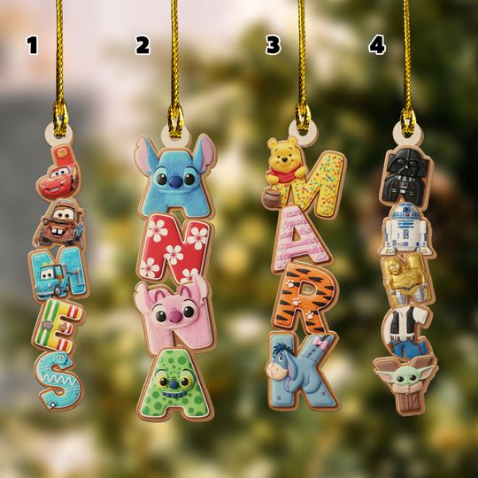 Discover Personalized Disney Movie Alphabet Gingerbread Christmas Ornament, Disney Cars, Winnie Pooh Christmas Letter Ornament, Kids Xmas Gift NGXN04