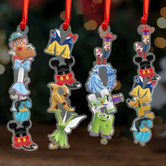 Discover Personalized Disney Character Alphabet 2D Acrylic Ornament, Custom Stocking Tag, Gingerbread Letter Ornament, Christmas Gifts For Family