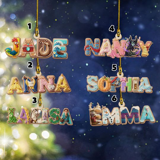 Custom Disney Alphabet Ornament, Personalized Christmas Name Letter Ornament,family Name Christmas Stocking Tag Ornament,Disney Movie