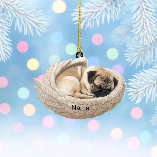 Discover Personalized Pug Dog Sleeping Angel Wings Ornament, Pug Dog Christmas Ornament Decor, Pug Dog Ornament, Pug Dog Xmas Gift