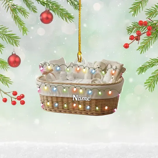 Personalized Baby Hampers Christmas Ornament, Newborn Baby Ornament Gift, Baby Reveal Ornament, Baby Announcement Ornament Decor