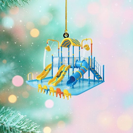 Discover Personalized Aqua Park Water Slides Christmas Ornament, Waterpark Ornament, Pool Water Slide Ornament, Swimming Pool Ornament Thdso-1811