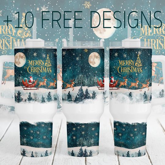 Discover 40 oz Quencher Tumbler With Santa Reindeers Sublimation Designs Christmas Tumbler Wrap Design For 40 oz Tumbler Wrap Design Christmas Gifts