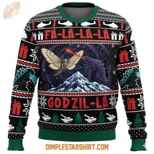 God Zilla and Mothra Christmas Knitted Ugly Sweater