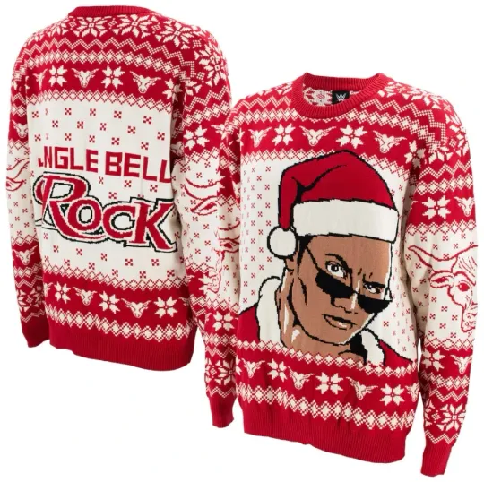 Discover Wrestling Entertainment The Rock Jingle Bell Rock Ugly Christmas Sweater Men’s Holiday Pullover Gift
