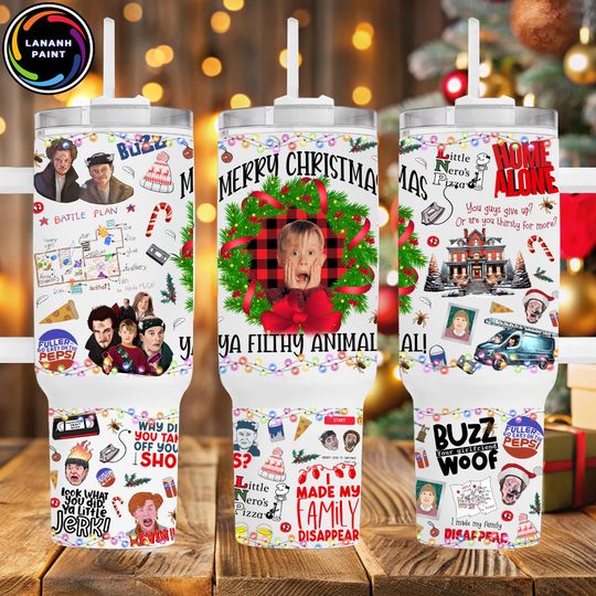 Discover Christmas 40oz Straight Tumbler Wrap, Funny Movie Kid Alone Holiday Tumbler Design, Merry Christmas 40oz Sublimation