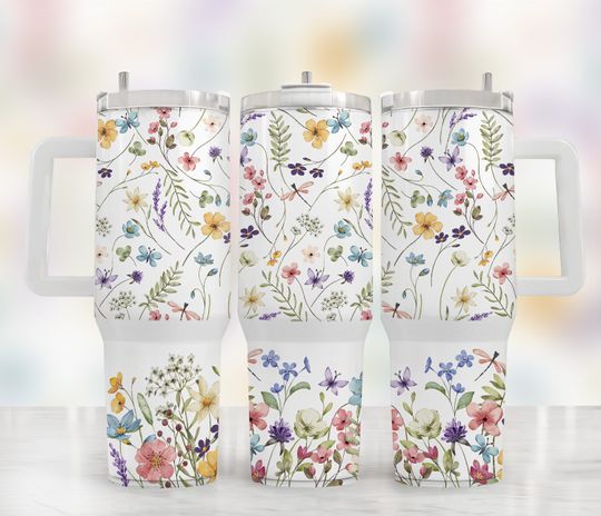 Discover Cute Watercolor Flowers 40oz Quencher Sublimation Wrap, Minimalist Flowers Tumbler  , Field Flowers Tumbler, Garden Tumbler