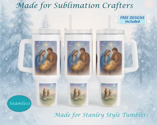 Discover Nativity 40oz Tumbler Wrap  Holy Shepherds Sublimation Design  Christian Christmas Stanley Style Wrap  Religious PNG for Sublimation