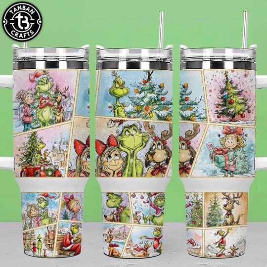Discover Retro Christmas Thief Tumbler Wrap Png, Green Character Christmas 40oz Skinny Tumbler Wrap Png, Christmas Character Tumbler Png