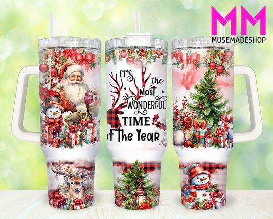 Discover Santa Claus Christmas 40oz Tumbler Png, Merry Christmas Tumbler 40oz Png, Christmas 40oz Tumbler Wrap, Holiday 40oz Quencher Tumbler