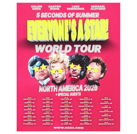 Discover 5 Seconds of Summer Everyone's A Star 2026 World Tour North America Poster
