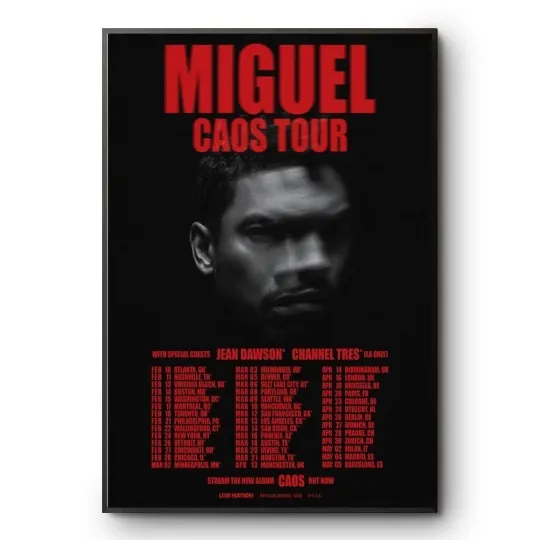 Discover Miguel Caos Tour 2026 Poster North America Concert Dates Limited Print