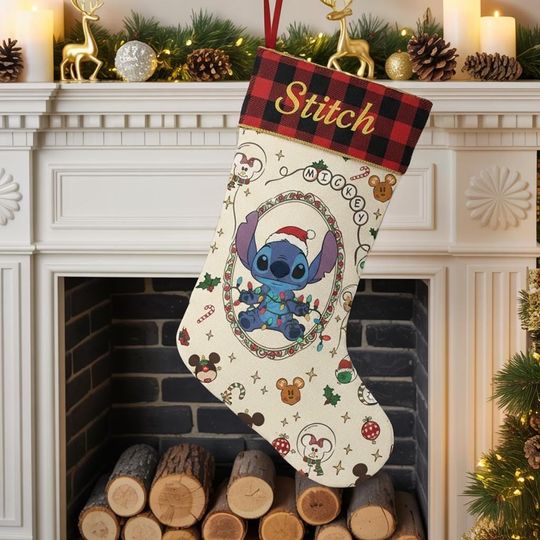 Personalized Stitch Christmas Stocking, Stitch Lover Xmas Gift, Custom Stitch Stock With Name