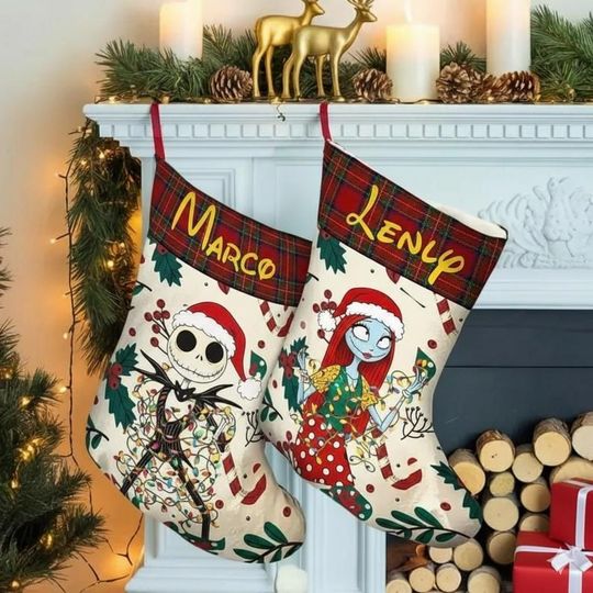 Discover Personalized Nightmare Before Christmas Stocking, Jack and Sally Christmas Stockings With Name, Gothic Holiday Decor