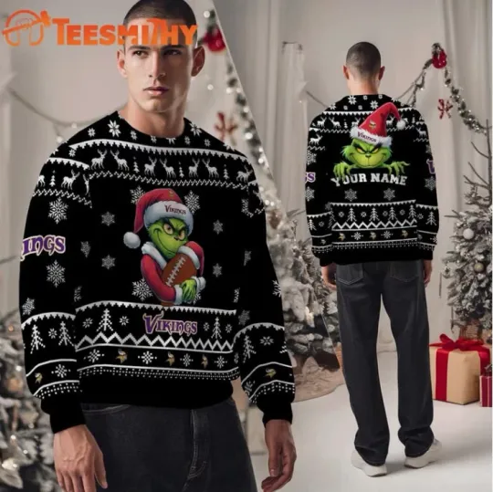 Discover Vikings 2025 funny character Football Personalized Ugly Christmas Sweater