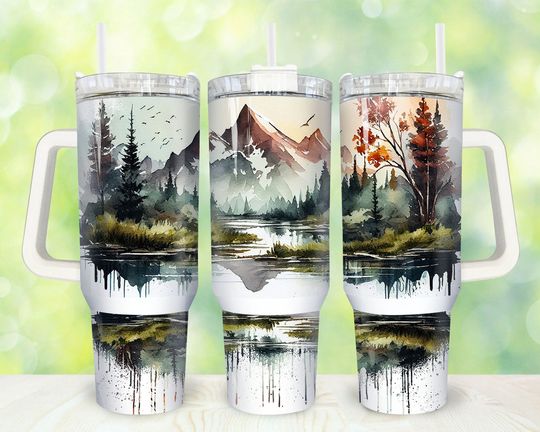 Discover Mountain and Forest 40oz Tumbler Wrap Png, Watercolor Mountain 2 pieces 40 oz Tumbler Png, Forest 40oz Tumbler Png Sublimation Designs