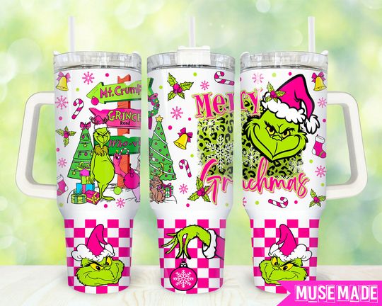 Discover Christmas Cartoon 40oz Tumbler Png, Merry Christmas Tumbler 40oz Png, Pink Christmas 40oz Tumbler Wrap, Holiday 40oz Quencher Tumbler