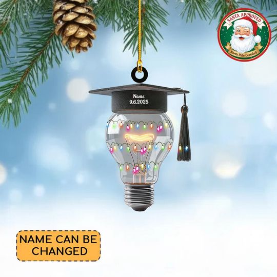Personalized Bulb Wearing Graduation Christmas Ornament, Light Bulb Wearing Graduation Cap Ornament Gift, Graduation Ornament