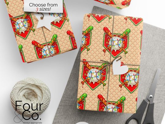 Discover Christmas Baseball Drip Wrapping Paper, Baseball Gift Wrap, Ice Cream Drip Paper
