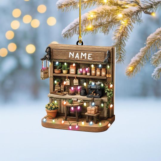 Discover Personalized Coffee Shop Christmas Ornament, Coffee House Ornament, Cafe Xmas Ornament, Barista Ornament Gift, Coffee Lover Ornament
