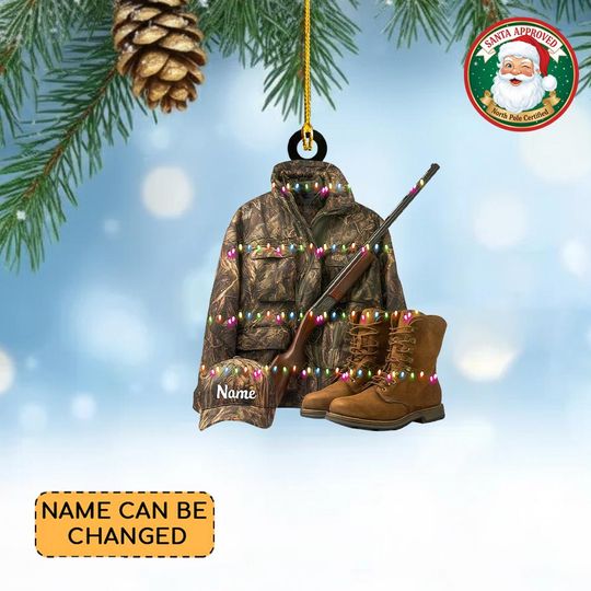 Discover Personalized Hunting Gear Christmas Ornament, Hunting Jacket Ornament, Hunting Vest Outfit Ornament, Hunter Ornament Gift