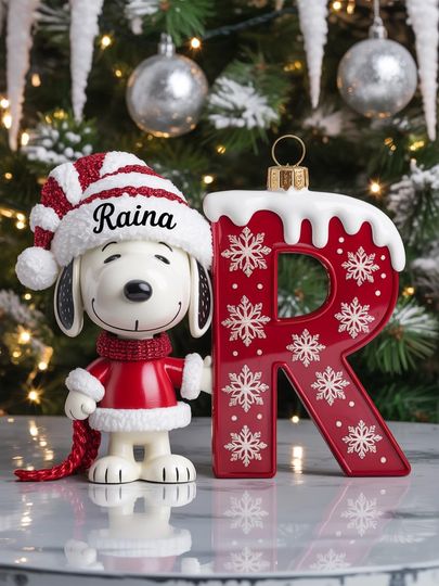 Discover Merry Christmas Custom Letter Snoopy Personalized Resin Ornament | Snoopy Keepsake Holiday Ornaments 2025