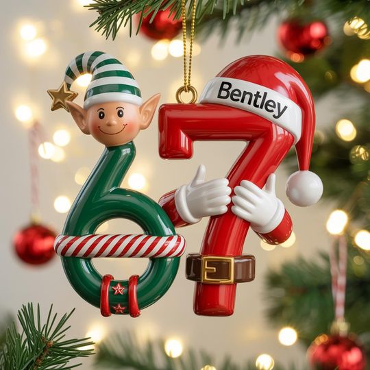 Discover Funny 67 Christmas Ornament  Personalized Six Seven Santa Ornament  Gen Alpha Teen Gift  Cute 3D Resin Holiday Number Decoration