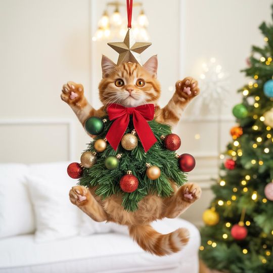 Discover Whimsical Resin Cat Christmas Ornament | Funny Cat Lover Tree Accent | Holiday Pet  Idea | Personalized Cat Decor