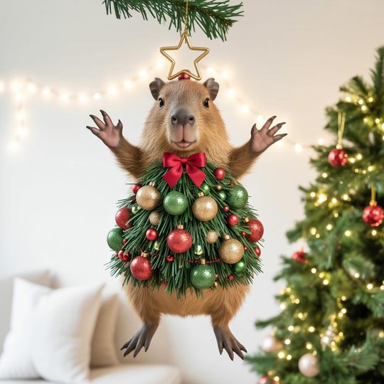 Discover Whimsical Resin Capybara Christmas Ornament | Funny Capybara Lover Tree Accent | Holiday Pet Gift Idea | Personalized Capybara Decor