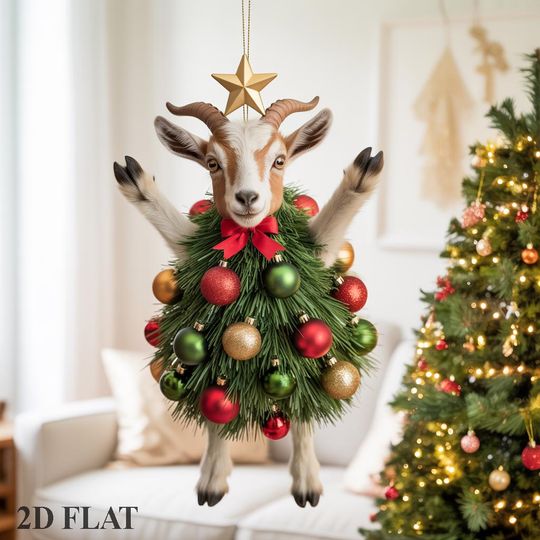 Discover Whimsical Resin Goat Christmas Ornament | Funny Goat Lover Tree Accent | Holiday Pet Gift Idea | Personalized Goat Decor