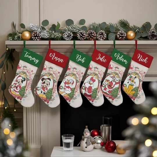Discover Personalized Disney Christmas Stocking, Mickey Minnie Donald Goofy Pluto Xmas Stocking, Disney Classic Stocking Holiday Decor