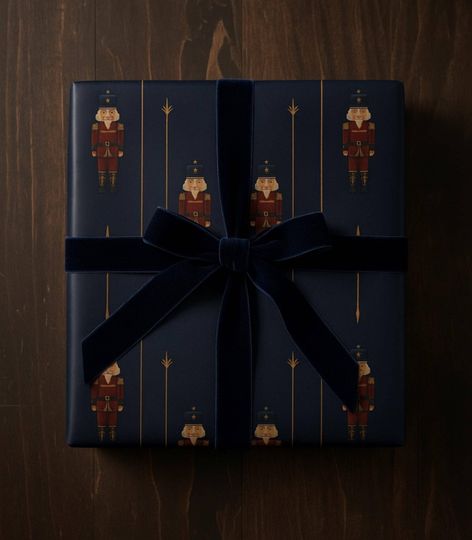 Discover Nutcracker Christmas Wrapping Paper Navy Red Luxury Gift Wrap Vintage Heritage Inspired