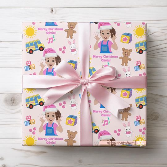 Discover Personalized Ms Rachel Christmas Wrapping Paper for Kids, Custom Gift Wrap with Name