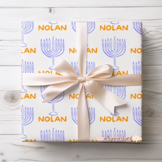 Menorah Hanukkah Wrapping Paper | Personalized Holiday Gift Wrap | Custom Name Gift Wrap