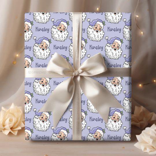 Discover Vintage Santa Christmas Wrapping Paper with Personalized Name Holiday Gift Wrap