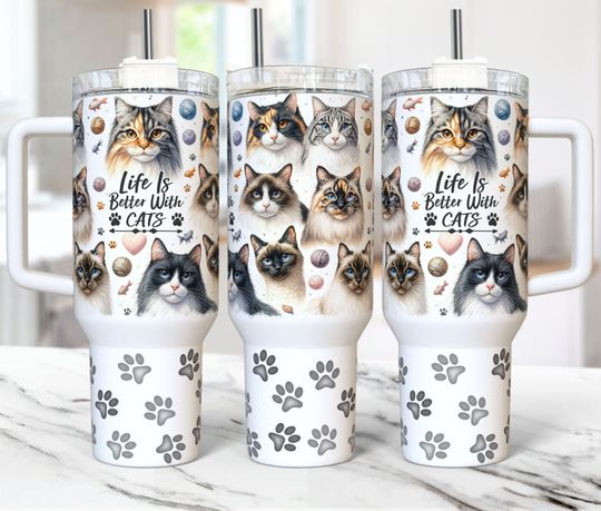 Discover Life is Better With Cats Tumbler Wrap 40oz Quencher Cat Lovers Tumbler Sublimation Design Funny Pets Cat Tumbler Wrap