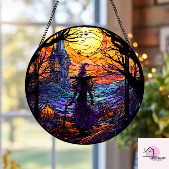 Discover Halloween Witch Suncatcher Gothic Stained Glass Window Art