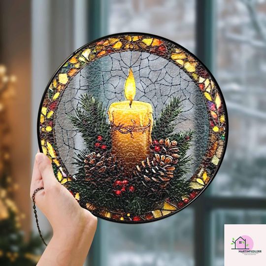 Discover Golden Candle Stained Glass Suncatcher for Christmas Window Decor