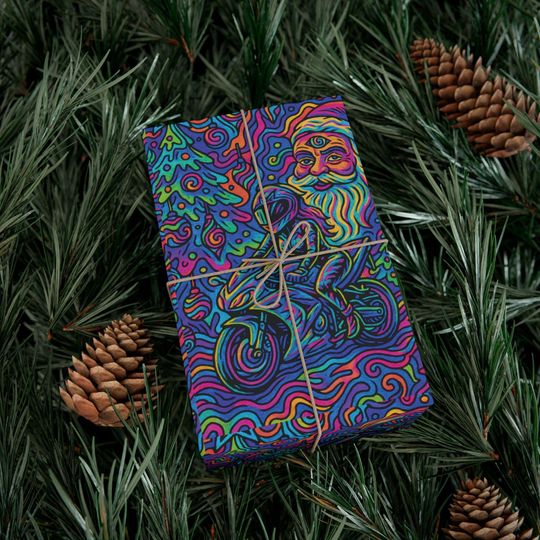 Psychedelic Trippy Santa Pattern Gift Wrap Papers, Vibrant Swirl Holiday Wrapping