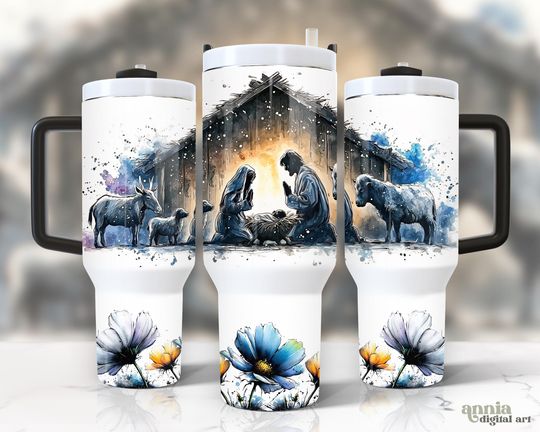 Discover Nativity Scene Christmas 40oz Tumbler Wrap  , Floral Christian 40 oz Tumbler Sublimation Design