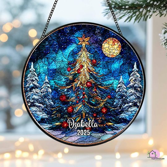 Discover Custom Luminous Christmas Tree Stained Glass Suncatcher for Winter Decor