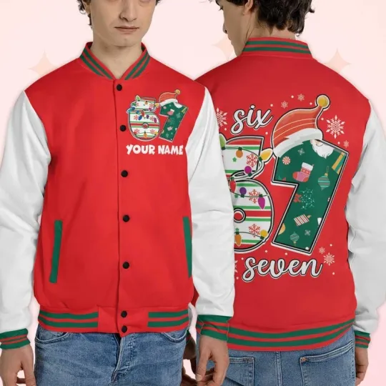 Discover Personalized Funny 67 Meme Merry Christmas Six Seven Holiday Baseball Jacket