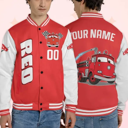 Discover Personalized Fire Truck Red Car Christms Gift For Fan Red White Baseball Jacket