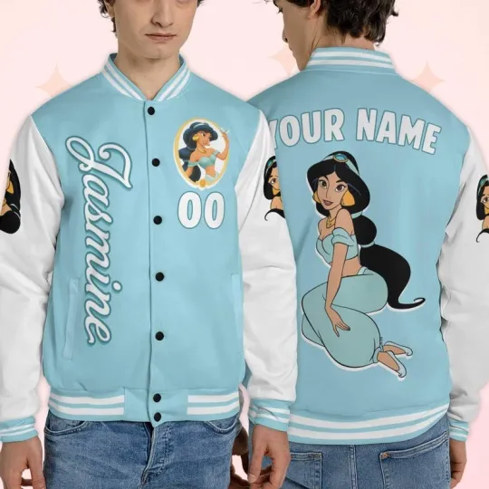 Personalized Aladdin Jasmine Princess Gift For Fan Blue & White Baseball Jacket