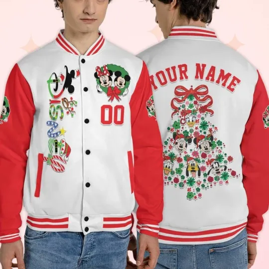 Discover Custom Mickey & Friends Christmas Tree Festive Holiday Xmas Baseball Jacket