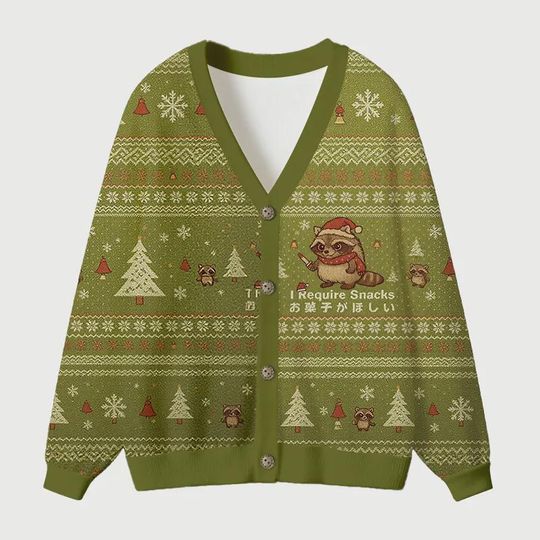 Discover I Requires Snacks Funny Raccoon Ugly Cardigan Sweater, Raccoons Need Snacks Xmas Sweater, Festive Winter Outfit for Men Women