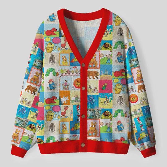 Cartoon Ugly Cardigan Sweater, Funny Characters Xmas Sweater, Festive Winter Outfit for Men Women