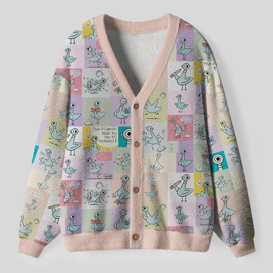 Discover Pigeon Has To Go To School Ugly Cardigan Sweater, Funny Pigeon Xmas Sweater, Festive Winter Outfit for Teacher, Gift for Students