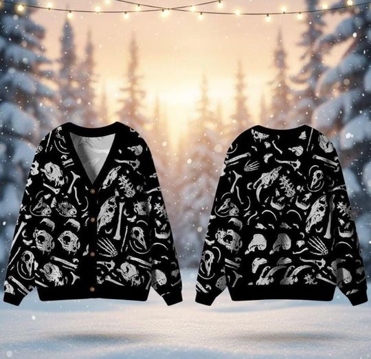 Discover Dinosaur Fossils Ugly Cardigan Sweater, Dinosaur Vintage Xmas Sweater, Dinosaur World Winter Outfit, Dinosaur Skeleton Sweatshirt